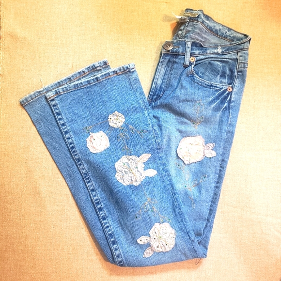 Z. Cavaricci Floral Embroidered Applique Lace Rhinestone Bootcut Jeans size 10 - Picture 3 of 15
